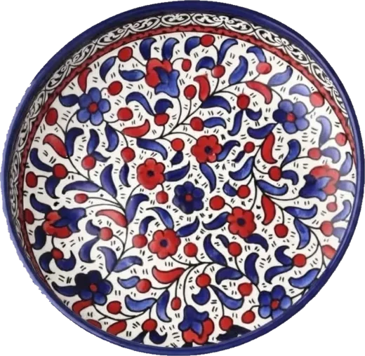 Hand-painted red and blue floral ceramic plate