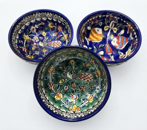 Fish and Peacock hand-painted ceramic bowls by Pama Crafts